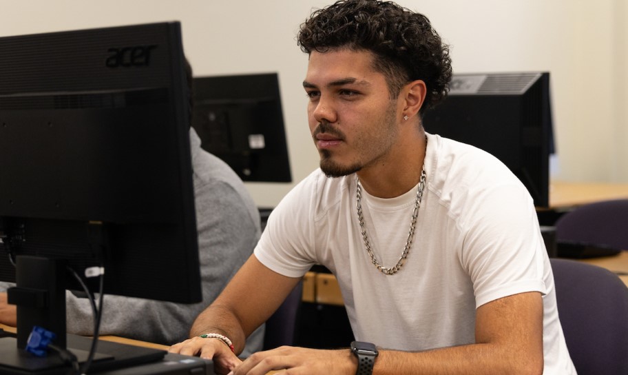 Student working on a media project