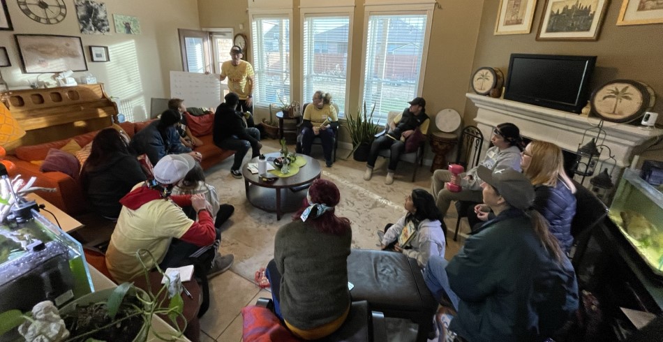 A group of students attending a leadership retreat