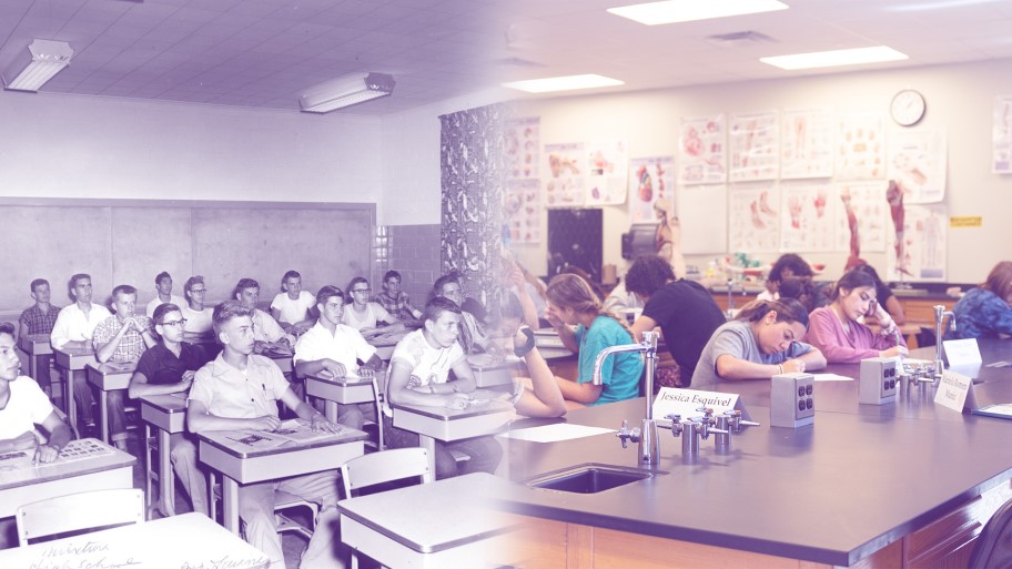 A side by side of Concordia classrooms 1926 and 2026