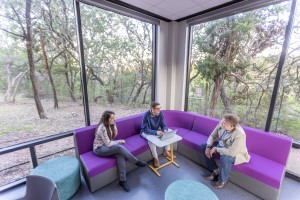 MBA students collaborating on campus