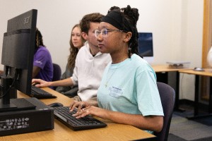 Students working on mathematics in a computer lab