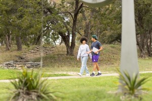 Students enjoying a stroll on campus