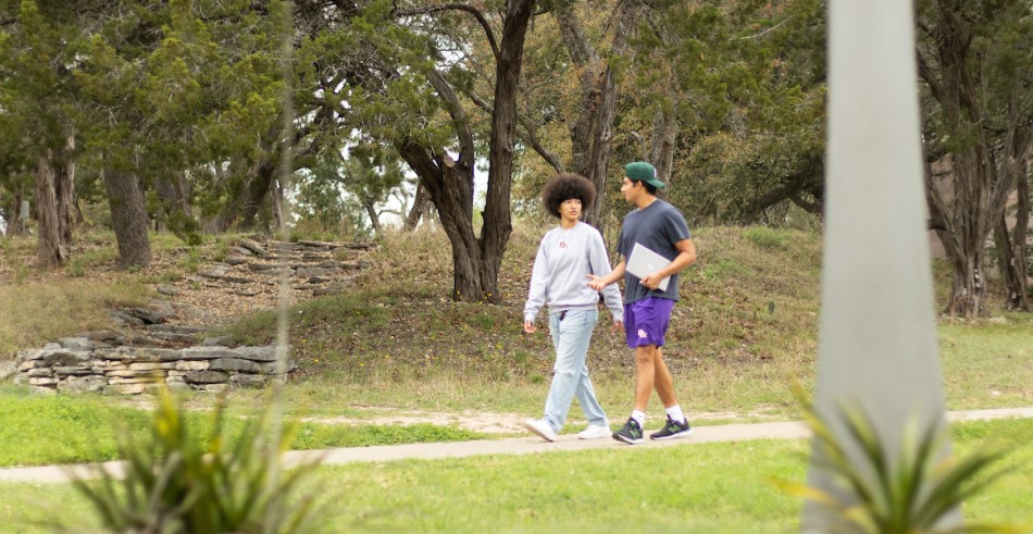 Students enjoying a stroll on campus