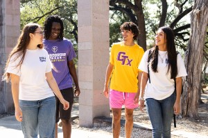 Four students getting to know each other at Concordia University Texas
