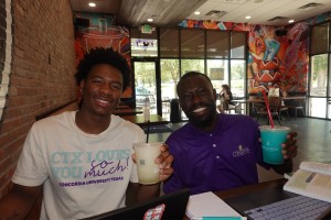 A pair of Concordia University Texas students at Black Rock Coffee