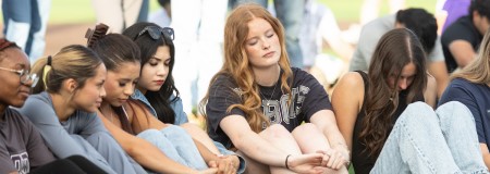 Campus Ministry holding an outdoor chapel with students